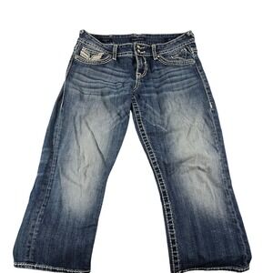 Vigoss The Dallas Capri Jeans Womens 9/10 Medium Wash Thick Stitch Rhinestone